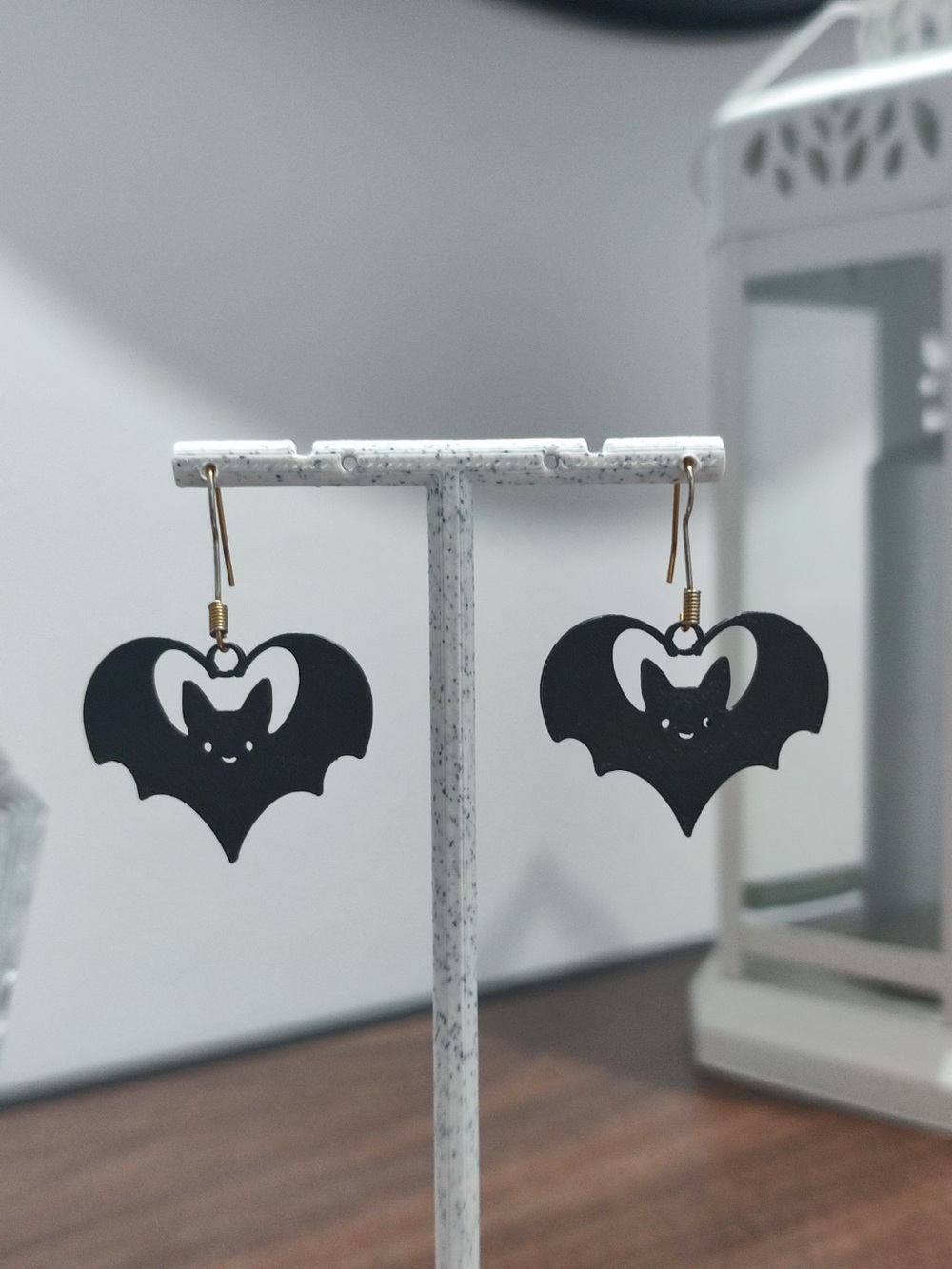 Black Bat Heart Dangle Earrings - Women Jewelry
